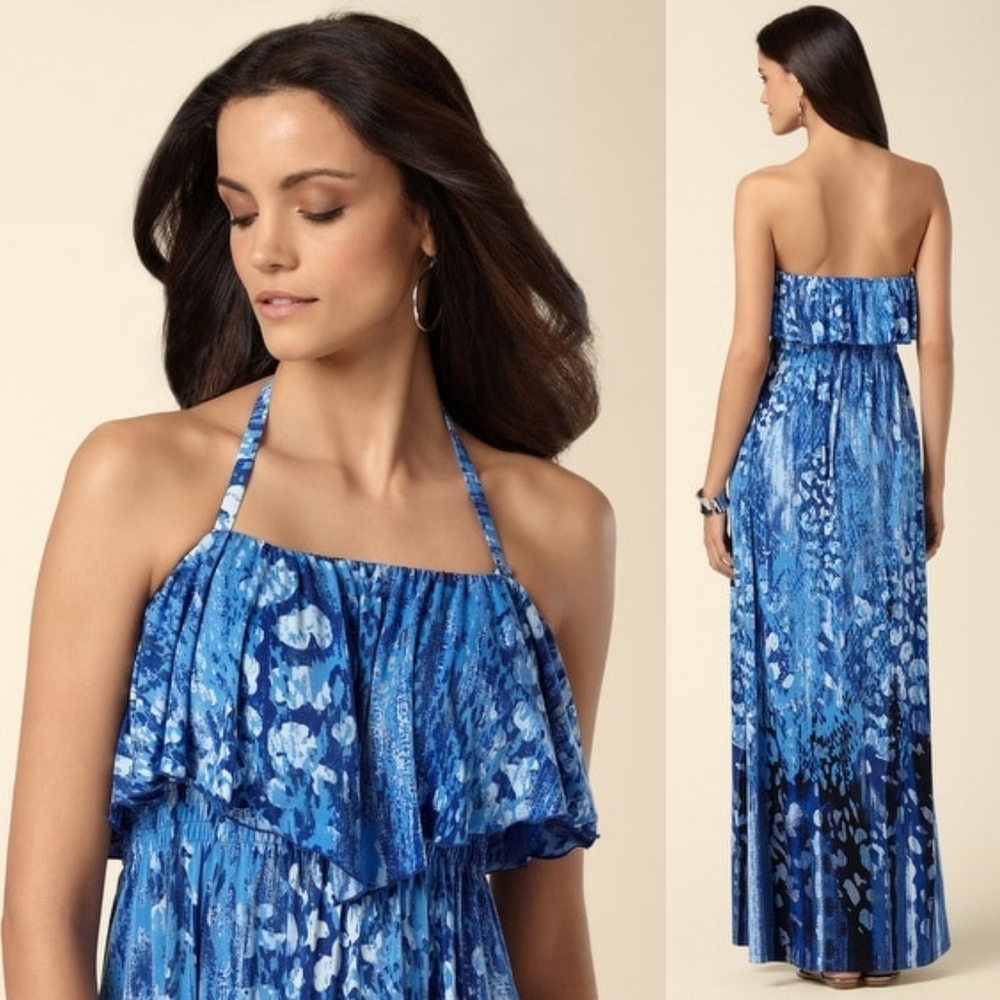 SOMA Flounce Bandeau Maxi Dress In Waterfall Blue M.